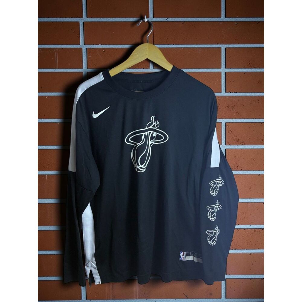 Nike Miami Heat NBA Dri Fit Long Sleeve Shooting Shirt Men's Large Black